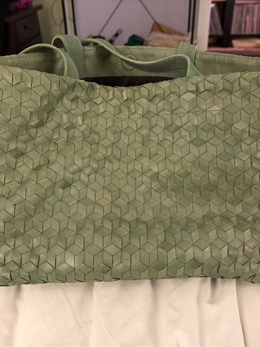 Madewell Large Woven Leather Tote Bag (Sweet Basil) - Picture 6 of 9